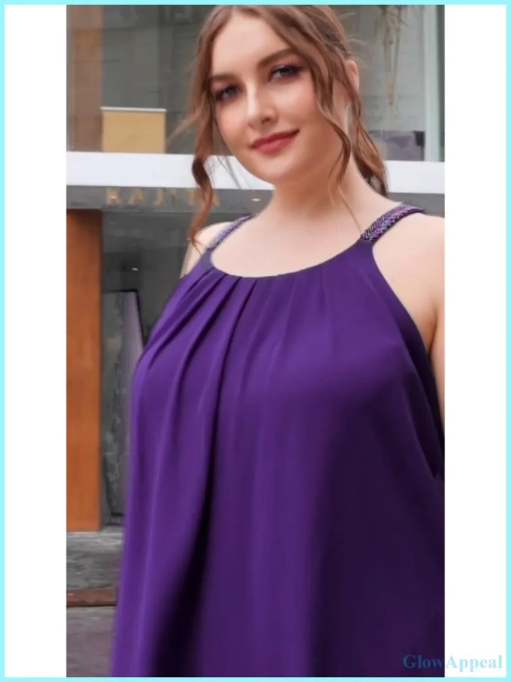 Plus Size Pleated Chiffon Tank Top with Beaded Strap